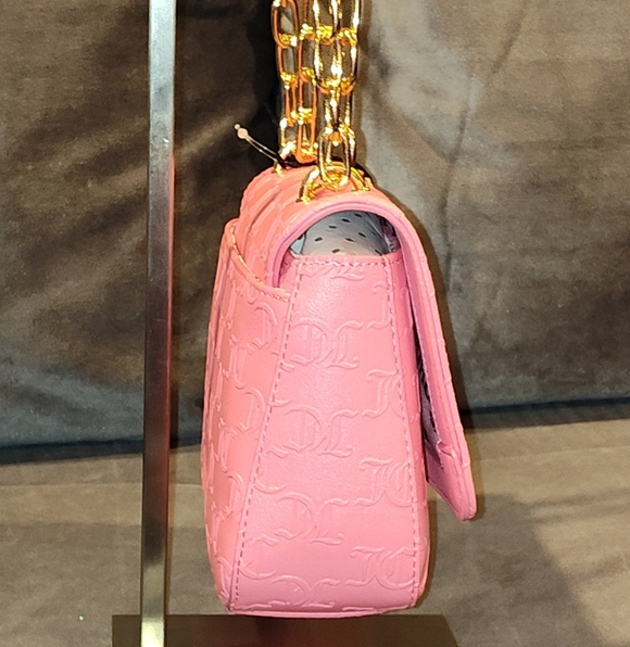 NWT JUICY COUTURE BLING BLING FLAP PINK LEMONADE MONOGRAM EMBOSSED CROSSBODY BAG - Picture 6 of 15